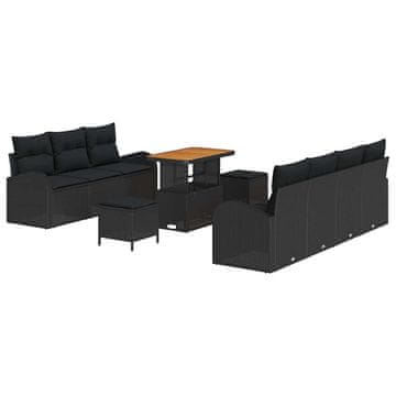 Vidaxl Vrtna sedežna garnitura z blazino 10 pcs Črna 90 x 55 x 71 cm