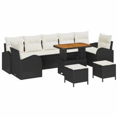 Vidaxl Vrtna sedežna garnitura 10 pcs Črna in krem 90 x 55 x 71 cm