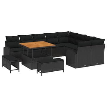 Vidaxl Vrtna sedežna garnitura z blazino 12 pcs Črna 100 x 100 x 71 cm