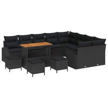 Vidaxl Vrtna sedežna garnitura z blazino 13 pcs Črna 110 x 55 x 71 cm