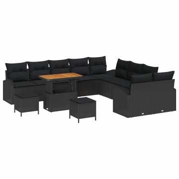 Vidaxl Vrtna sedežna garnitura z blazino 13 pcs Črna 90 x 55 x 71 cm