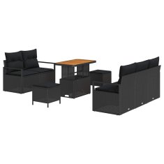 Vidaxl Vrtna sedežna garnitura z blazino 8 pcs Črna 90 x 55 x 71 cm