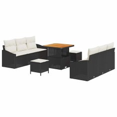 Vidaxl Vrtna sedežna garnitura 9 pcs Črna in krem 80 x 80 x 71 cm