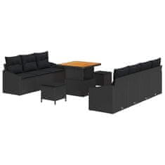 Vidaxl Vrtna sedežna garnitura z blazino 10 pcs Črna 80 x 80 x 71 cm