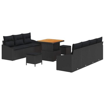 Vidaxl Vrtna sedežna garnitura z blazino 10 pcs Črna 80 x 80 x 71 cm