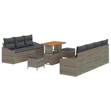 Vidaxl Vrtna sedežna garnitura z blazino 10 pcs Siva 90 x 55 x 71 cm