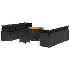 Vidaxl Vrtna sedežna garnitura z blazino 11 pcs Črna 80 x 80 x 71 cm