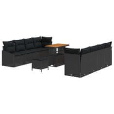 Vidaxl Vrtna sedežna garnitura z blazino 11 pcs Črna 90 x 55 x 71 cm