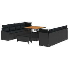 Vidaxl Vrtna sedežna garnitura z blazino 11 pcs Črna 100 x 100 x 71 cm