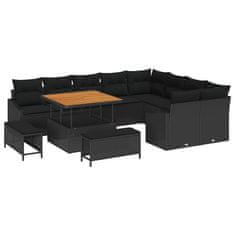Vidaxl Vrtna sedežna garnitura z blazino 12 pcs Črna 100 x 100 x 71 cm
