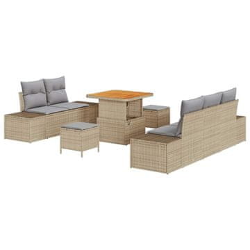 Vidaxl Vrtna sedežna garnitura z blazino 8 pcs Bež Poly ratan