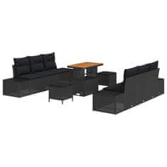 Vidaxl Vrtna sedežna garnitura z blazino 9 pcs Črna 90 x 55 x 71 cm