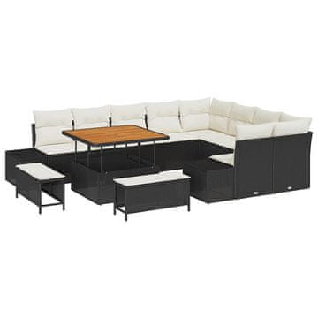 Vidaxl Vrtna sedežna garnitura z blazino 12 pcs Črna Poly ratan