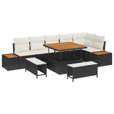 Vidaxl Vrtna sedežna garnitura z blazino 9 pcs Črna Poly ratan