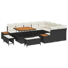 Vidaxl Vrtna sedežna garnitura z blazino 12 pcs Črna Poly ratan