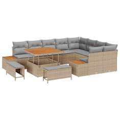Vidaxl Vrtna sedežna garnitura z blazino 12 pcs Bež Poly ratan