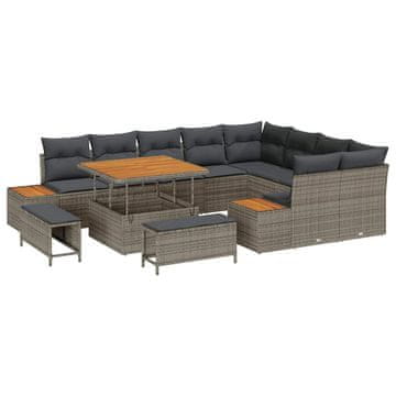 Vidaxl Vrtna sedežna garnitura z blazino 12 pcs Siva Poly ratan