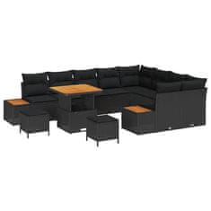 Vidaxl Vrtna sedežna garnitura z blazino 12 pcs Črna Poly ratan