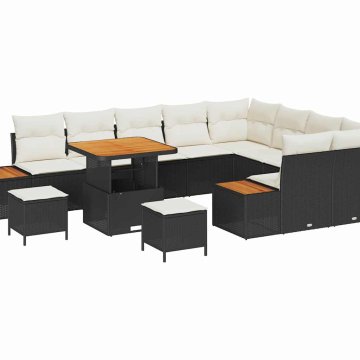 Vidaxl Vrtna sedežna garnitura z blazino 12 pcs Črna Poly ratan