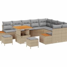 Vidaxl Vrtna sedežna garnitura z blazino 12 pcs Bež Poly ratan