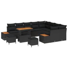 Vidaxl Vrtna sedežna garnitura z blazino 12 pcs Črna Poly ratan