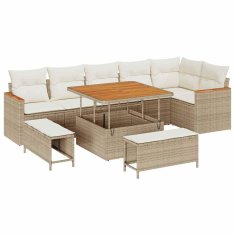 Vidaxl Vrtna sedežna garnitura z blazino 9 pcs Bež Poly ratan