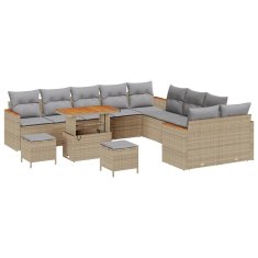 Vidaxl Vrtna sedežna garnitura z blazino 13 pcs Bež Poly ratan