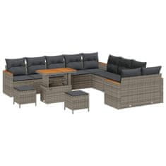 Vidaxl Vrtna sedežna garnitura z blazino 13 pcs Siva Poly ratan