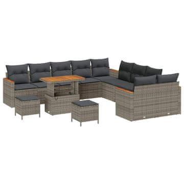 Vidaxl Vrtna sedežna garnitura z blazino 13 pcs Siva Poly ratan