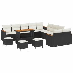 Vidaxl Vrtna sedežna garnitura z blazino 14 pcs Črna Poly ratan