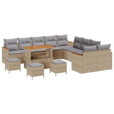Vidaxl Vrtna sedežna garnitura z blazino 14 pcs Bež Poly ratan