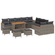 Vidaxl Vrtna sedežna garnitura z blazino 14 pcs Siva Poly ratan