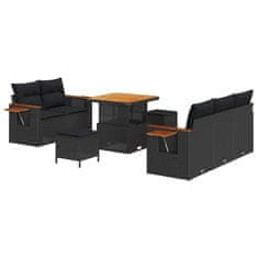 Vidaxl Vrtna sedežna garnitura z blazino 8 pcs Črna Poly ratan