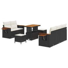 Vidaxl Vrtna sedežna garnitura z blazino 8 pcs Črna Poly ratan