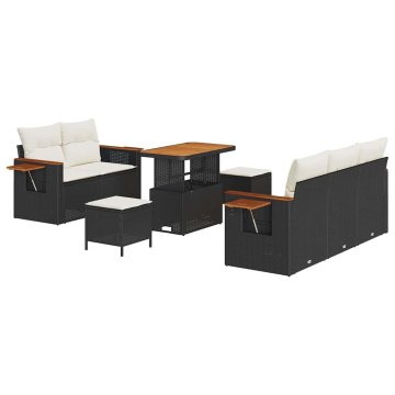 Vidaxl Vrtna sedežna garnitura z blazino 8 pcs Črna Poly ratan