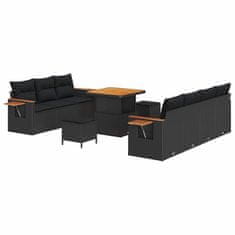 Vidaxl Vrtna sedežna garnitura z blazino 10 pcs Črna Poly ratan