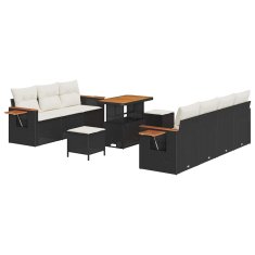 Vidaxl Vrtna sedežna garnitura z blazino 10 pcs Črna Poly ratan