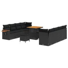 Vidaxl Vrtna sedežna garnitura z blazino 11 pcs Črna Poly ratan