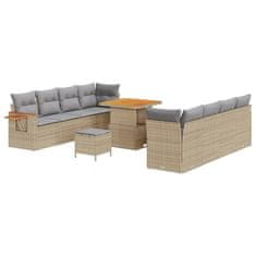 Vidaxl Vrtna sedežna garnitura z blazino 11 pcs Bež Poly ratan
