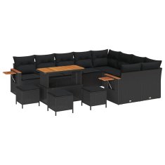 Vidaxl Vrtna sedežna garnitura z blazino 13 pcs Črna Poly ratan