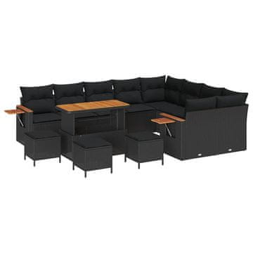 Vidaxl Vrtna sedežna garnitura z blazino 13 pcs Črna Poly ratan