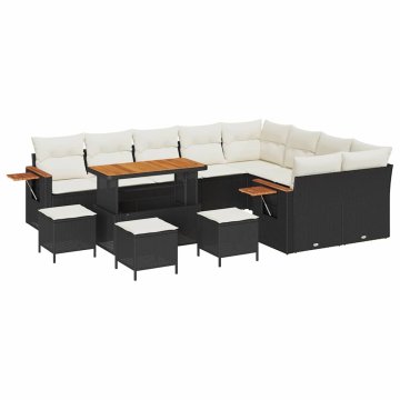 Vidaxl Vrtna sedežna garnitura z blazino 13 pcs Črna Poly ratan