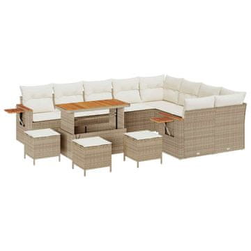 Vidaxl Vrtna sedežna garnitura z blazino 13 pcs Bež Poly ratan