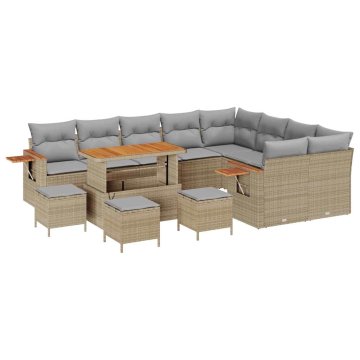Vidaxl Vrtna sedežna garnitura z blazino 13 pcs Bež Poly ratan