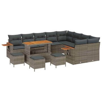 Vidaxl Vrtna sedežna garnitura z blazino 13 pcs Siva Poly ratan