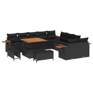 Vidaxl Vrtna sedežna garnitura z blazino 13 pcs Črna Poly ratan
