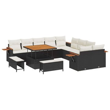 Vidaxl Vrtna sedežna garnitura z blazino 13 pcs Črna Poly ratan