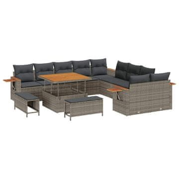 Vidaxl Vrtna sedežna garnitura z blazino 13 pcs Siva Poly ratan