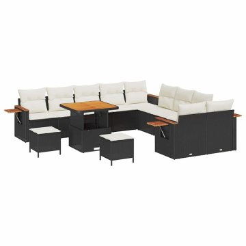 Vidaxl Vrtna sedežna garnitura z blazino 13 pcs Črna Poly ratan
