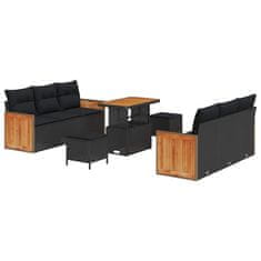 Vidaxl Vrtna sedežna garnitura z blazino 9 pcs Črna 90 x 55 x 71 cm